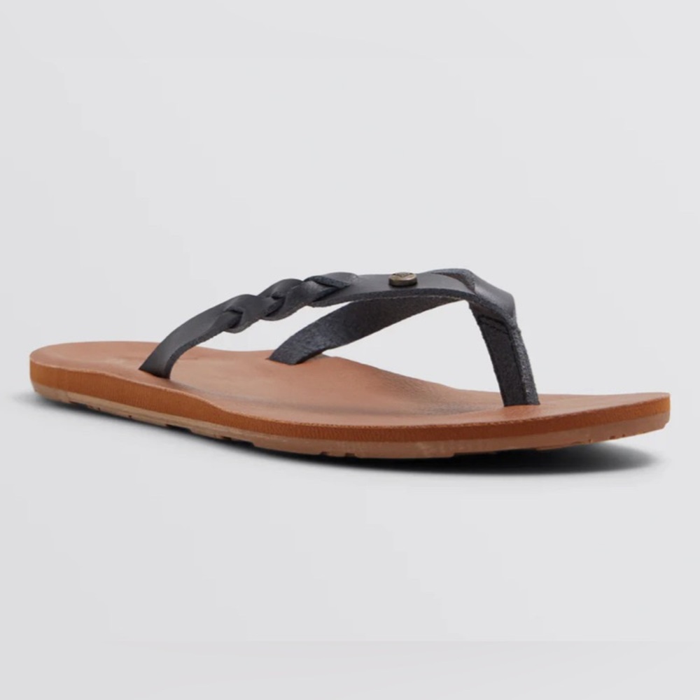Nwob Roxy Black Braided Leather Flip-Flops